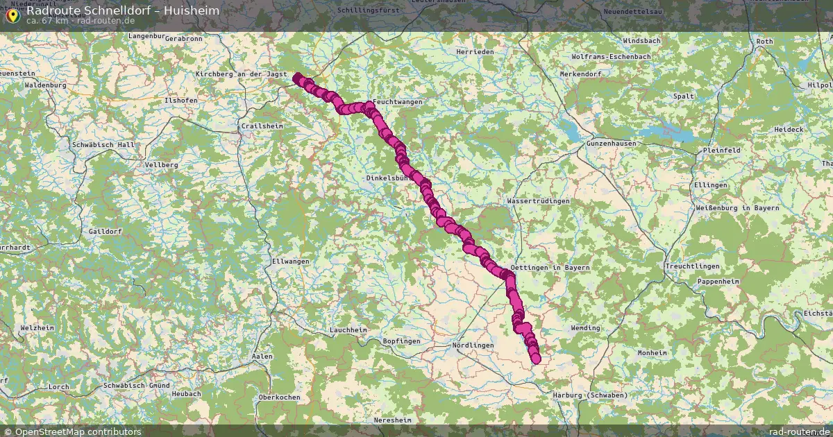 Fahrradroute Schnelldorf – Huisheim (67 km) – Rad-Routen.de