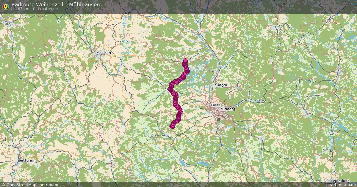 Fahrradroute Weihenzell – Mühlhausen (67 km) – Rad-Routen.de