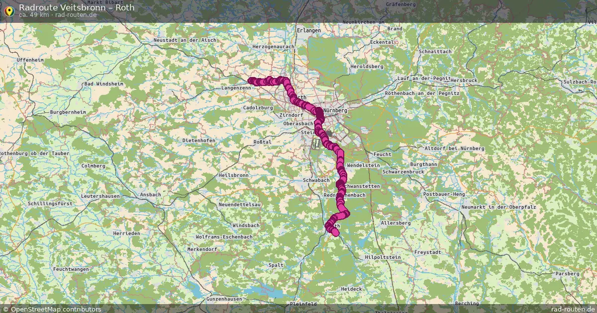 Fahrradroute Veitsbronn – Roth (49 km) – Rad-Routen.de