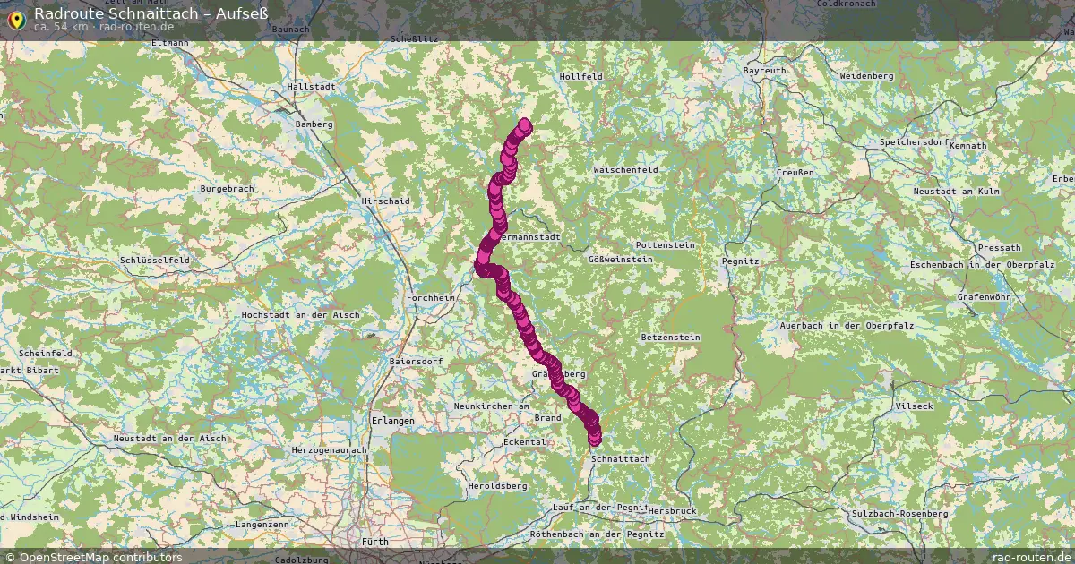 Fahrradroute Schnaittach – Aufseß (54 km) – Rad-Routen.de