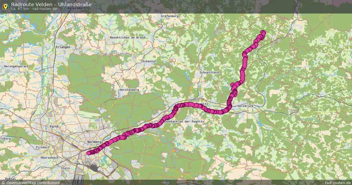 Fahrradroute Velden – Uhlandstraße (47 km) – Rad-Routen.de