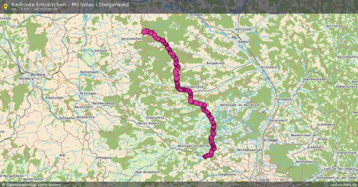 Fahrradroute Emskirchen – Michelau I.steigerwald (73 km) – Rad-Routen.de