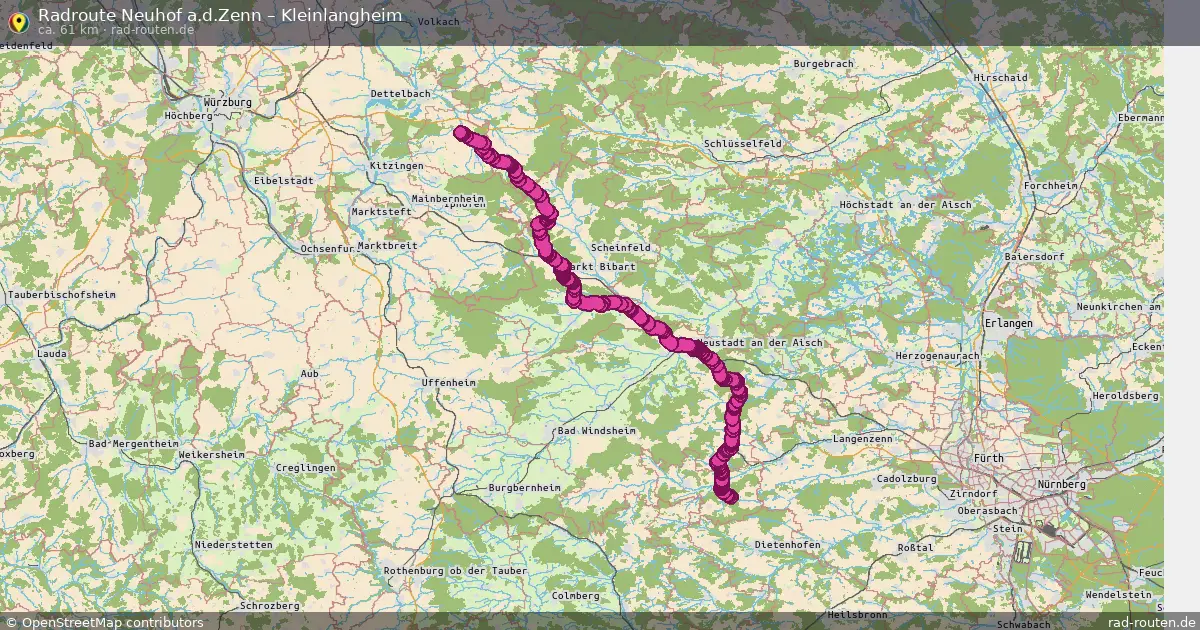 Fahrradroute Neuhof A.d.zenn – Kleinlangheim (61 km) – Rad-Routen.de