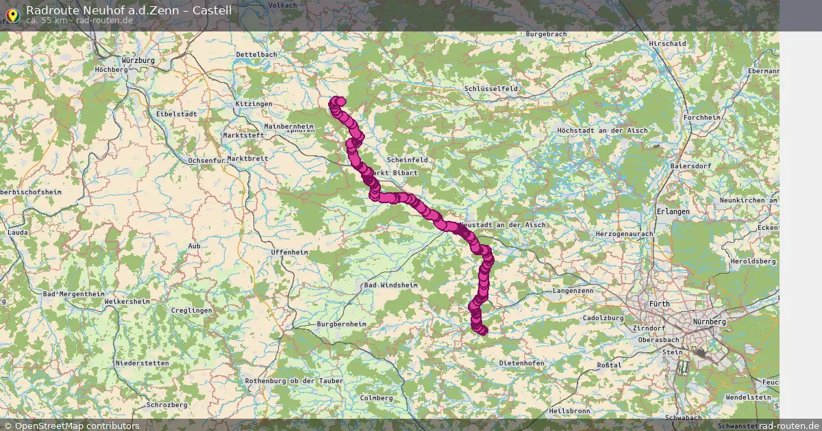 Fahrradroute Neuhof A.d.zenn – Castell (55 km) – Rad-Routen.de