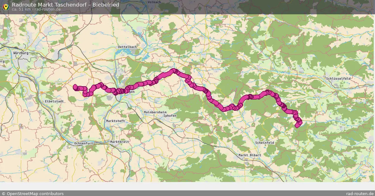 Fahrradroute Markt Taschendorf – Biebelried (52 km) – Rad-Routen.de