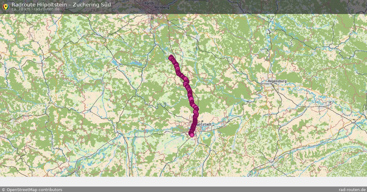 Fahrradroute Hilpoltstein – Zuchering Süd (70 km) – Rad-Routen.de