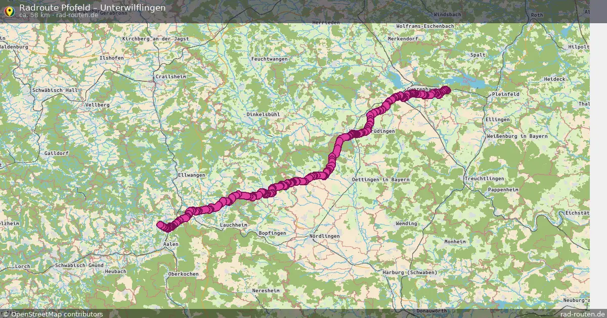 Fahrradroute Pfofeld – Unterschneidheim (57 km) – Rad-Routen.de