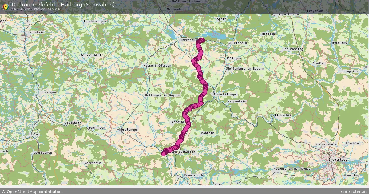 Fahrradroute Pfofeld – Harburg (Schwaben) (56 km) – Rad-Routen.de