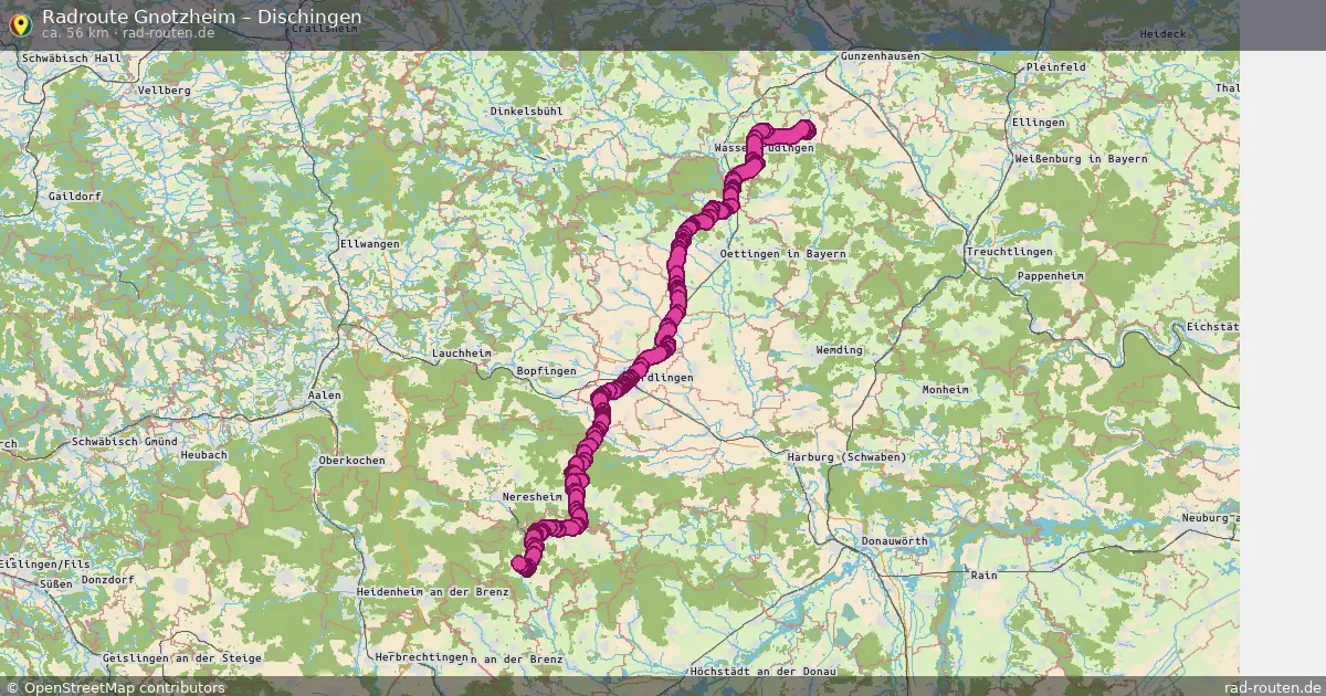 Fahrradroute Gnotzheim – Dischingen (56 km) – Rad-Routen.de