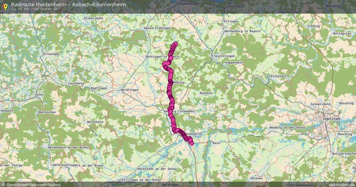 Fahrradroute Heidenheim – Asbach-Bäumenheim (46 km) – Rad-Routen.de