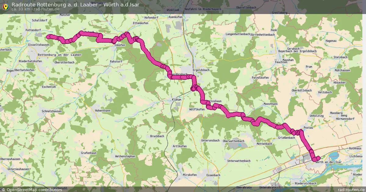Fahrradroute Rottenburg A. D. Laaber – Wörth A.d.isar (33 km) – Rad-Routen.de