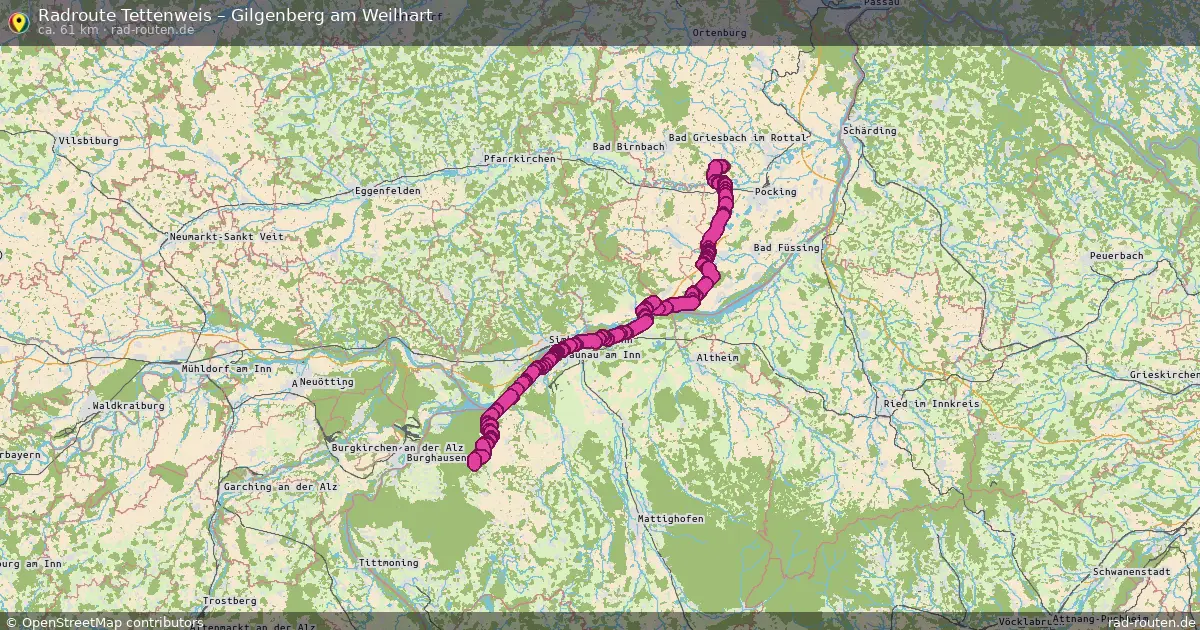 Fahrradroute von Tettenweis nach Gilgenberg am Weilhart