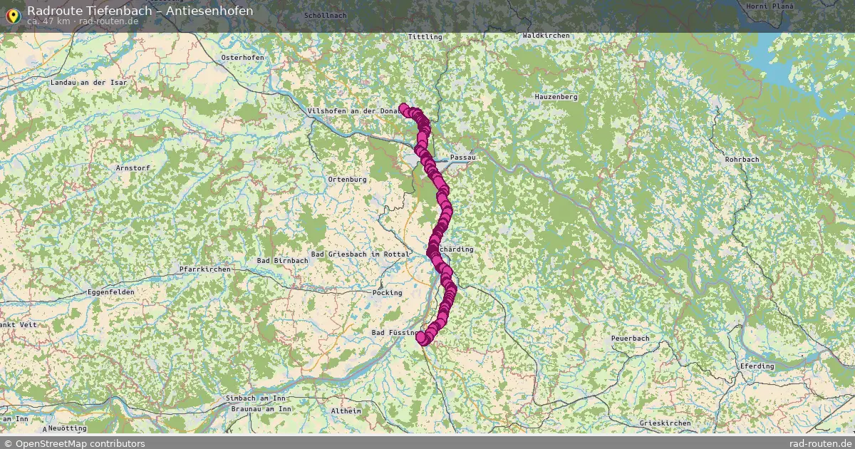 Fahrradroute von Tiefenbach nach Antiesenhofen