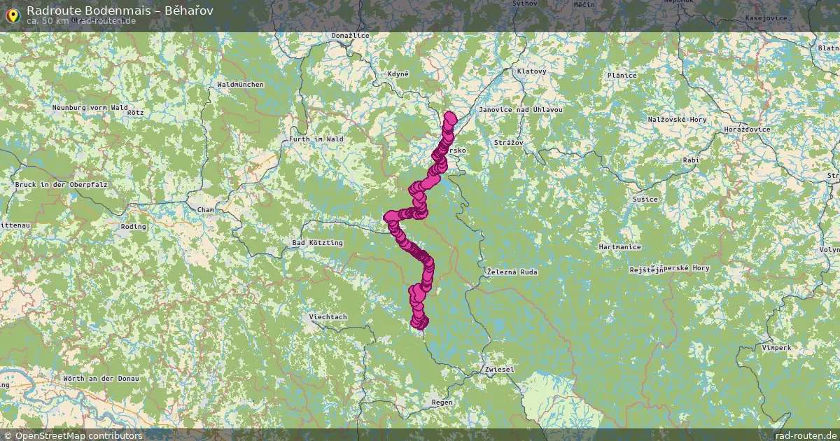 Fahrradroute Bodenmais – Běhařov (50 km) – Rad-Routen.de