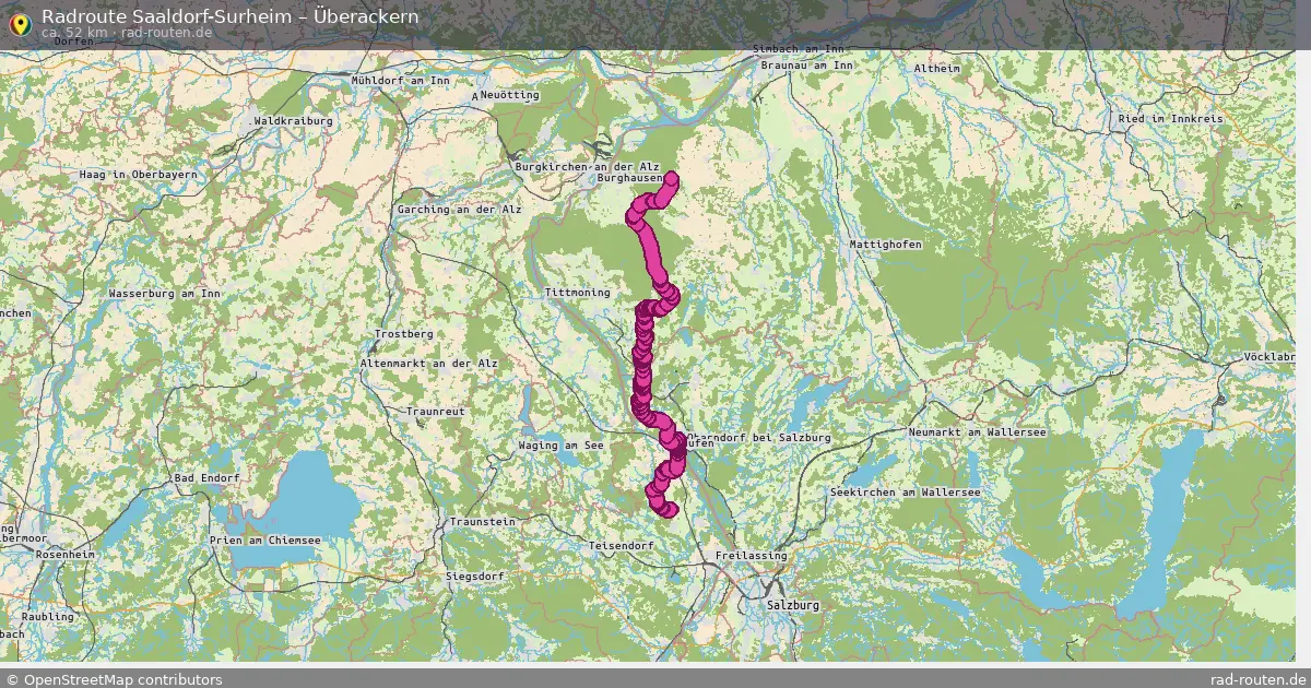 Fahrradroute von Saaldorf-Surheim nach Überackern
