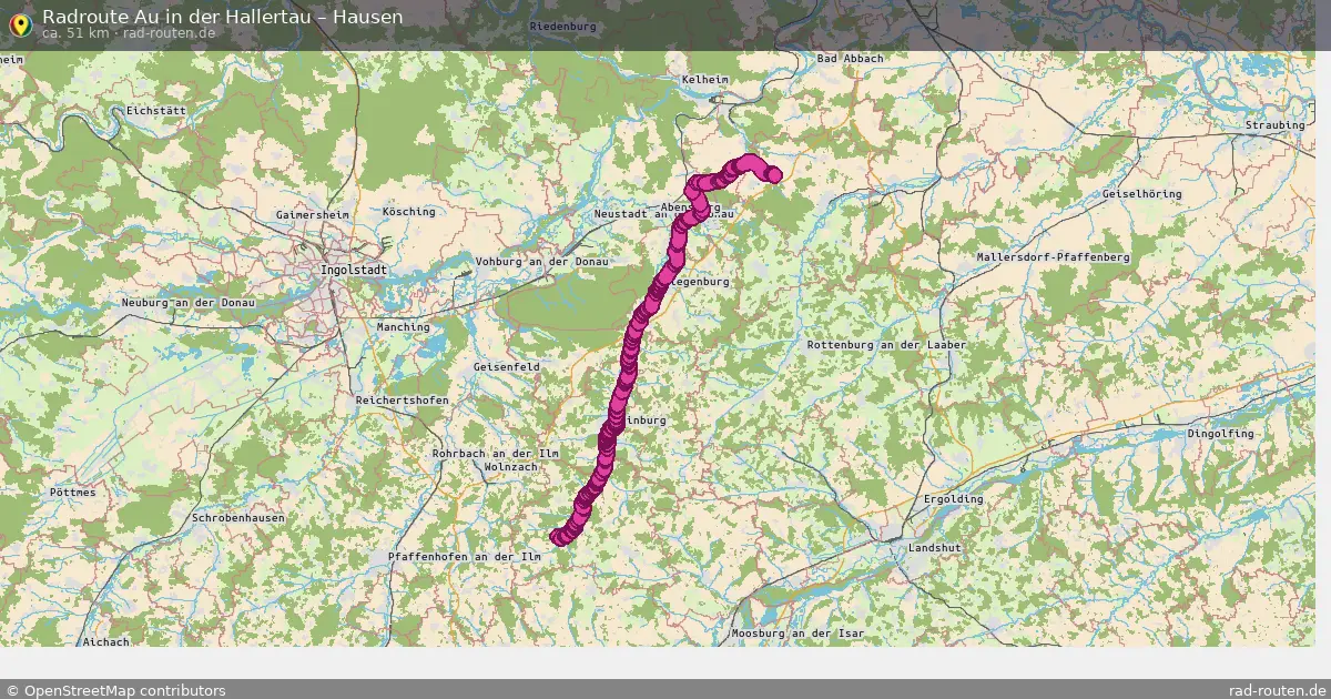 Fahrradroute von Au in der Hallertau nach Hausen