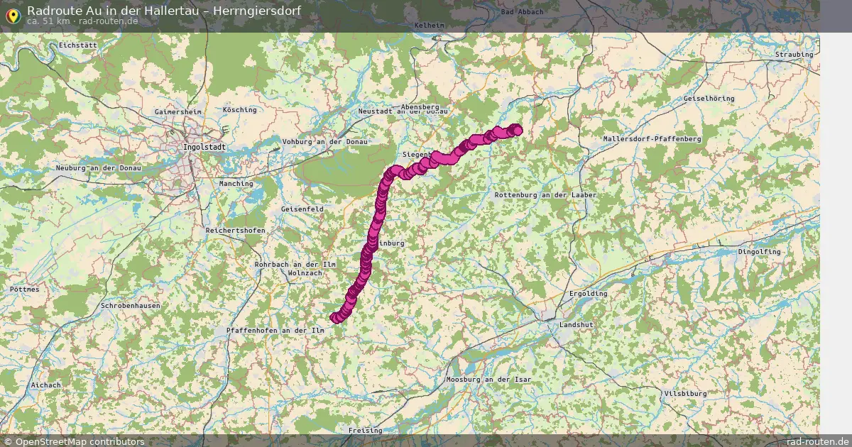 Fahrradroute von Au in der Hallertau nach Herrngiersdorf