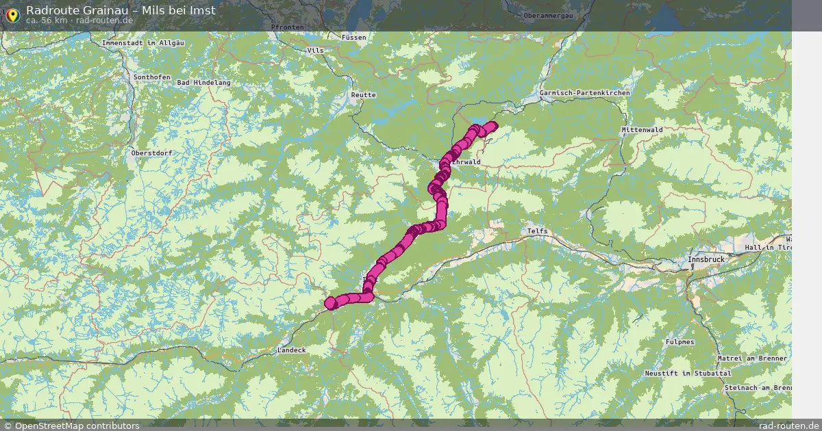 Fahrradroute von Grainau nach Mils bei Imst