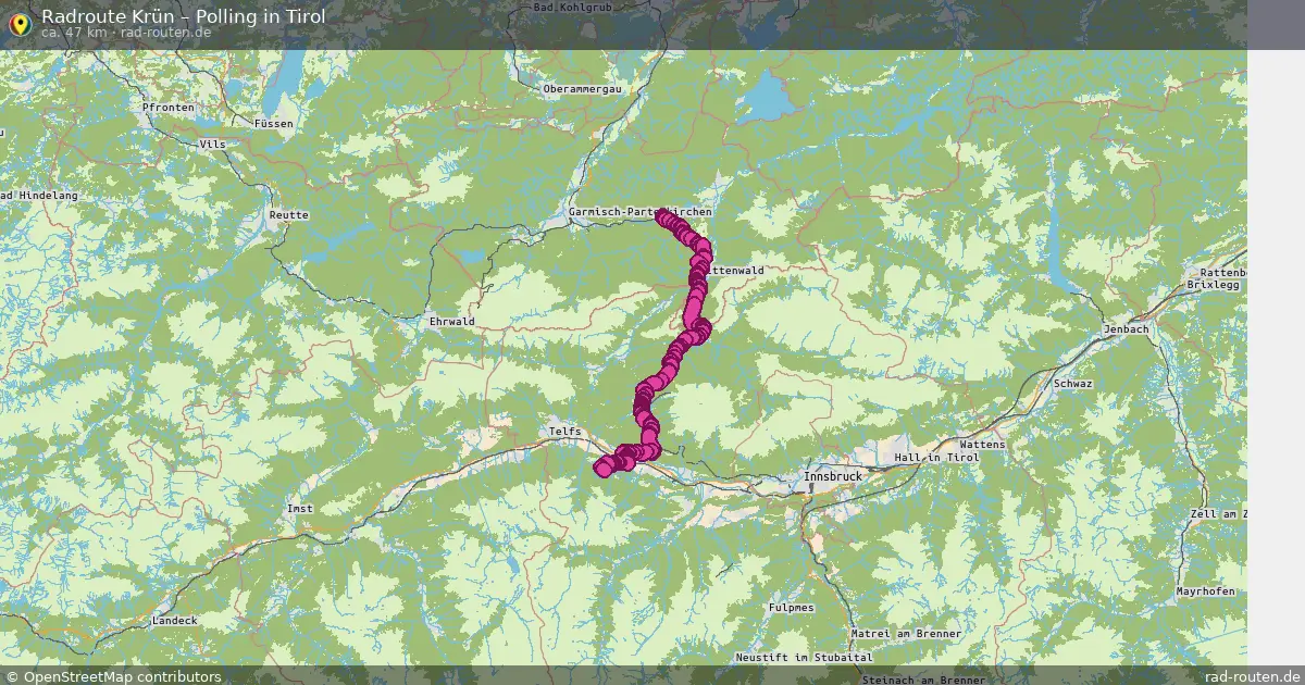 Fahrradroute von Krün nach Polling in Tirol