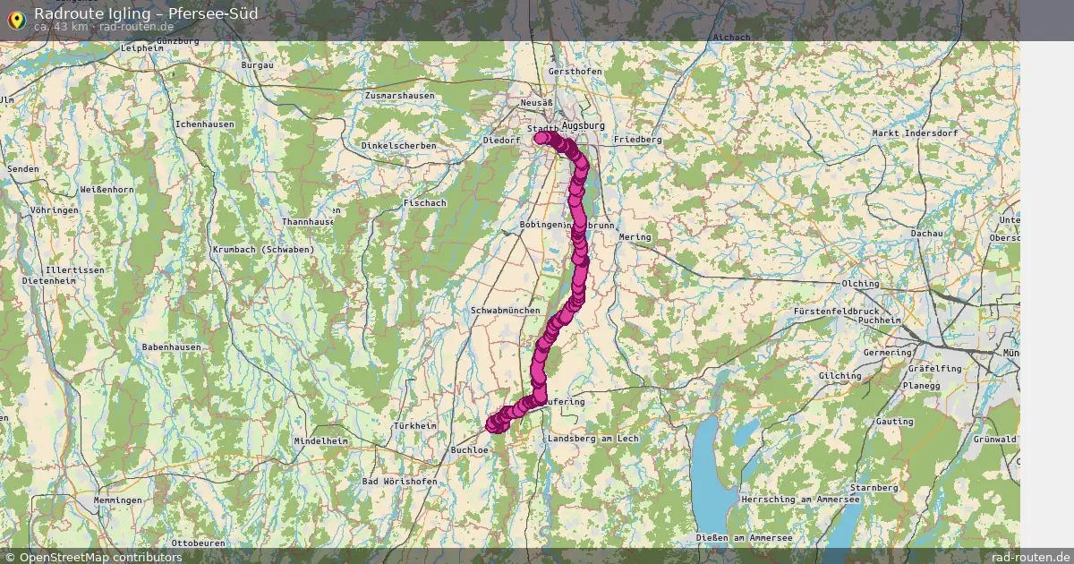Fahrradroute Igling – Pfersee-Süd (43 km) – Rad-Routen.de