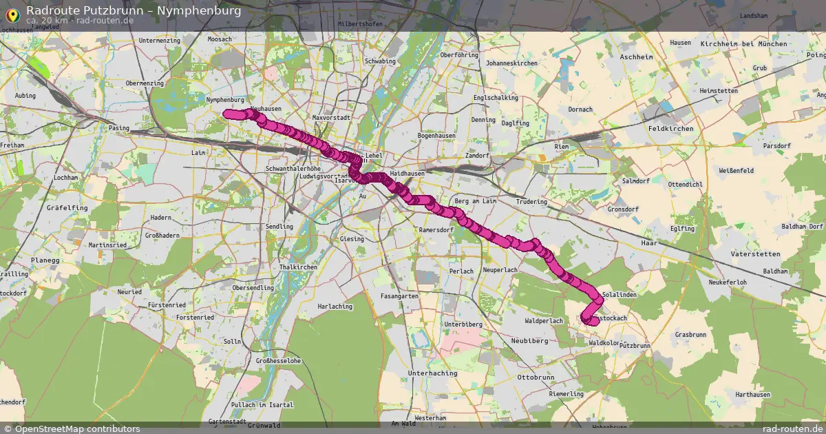 Fahrradroute Putzbrunn – Nymphenburg (20 km) – Rad-Routen.de