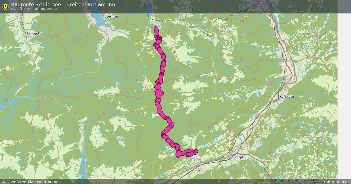 Fahrradroute von Schliersee nach Breitenbach am Inn