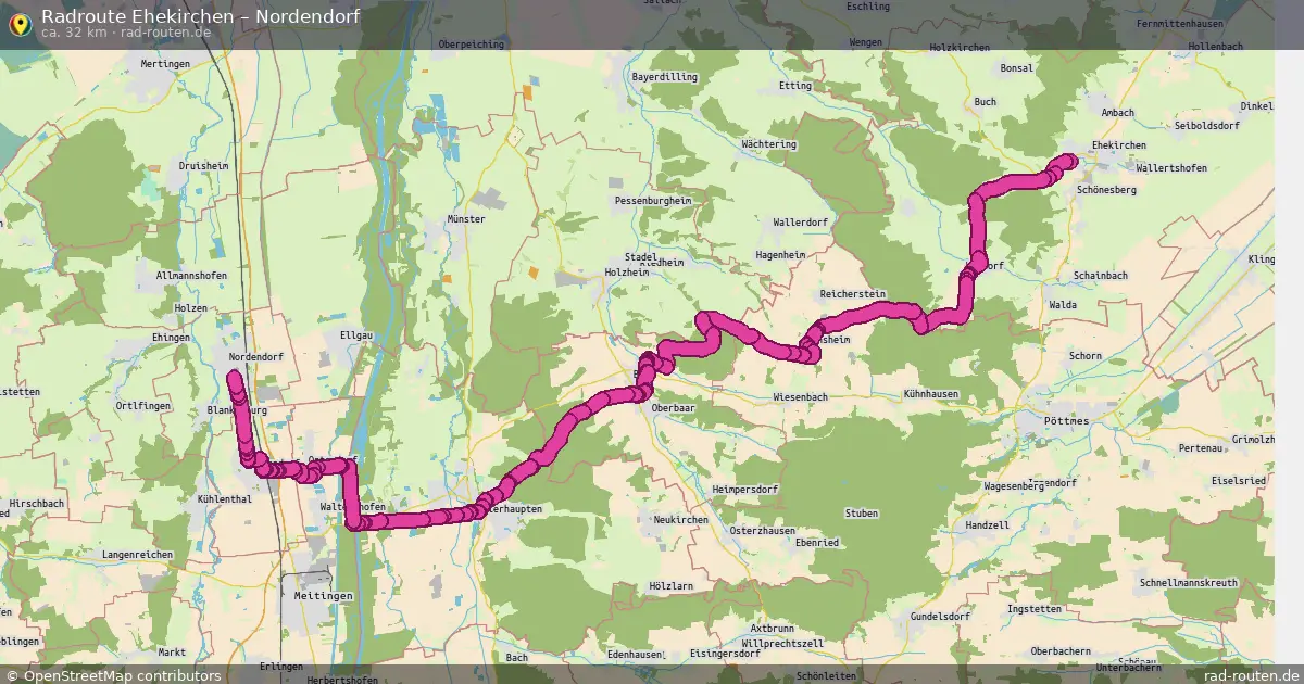 Fahrradroute Ehekirchen – Nordendorf (32 km) – Rad-Routen.de