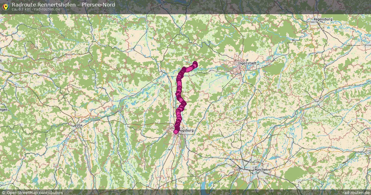 Fahrradroute Rennertshofen – Pfersee-Nord (63 km) – Rad-Routen.de