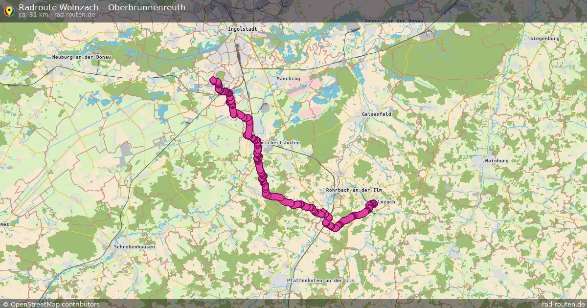 Fahrradroute Wolnzach – Oberbrunnenreuth (31 km) – Rad-Routen.de