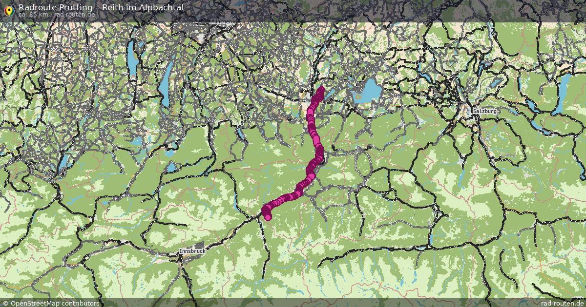 Fahrradroute von Prutting nach Reith im Alpbachtal