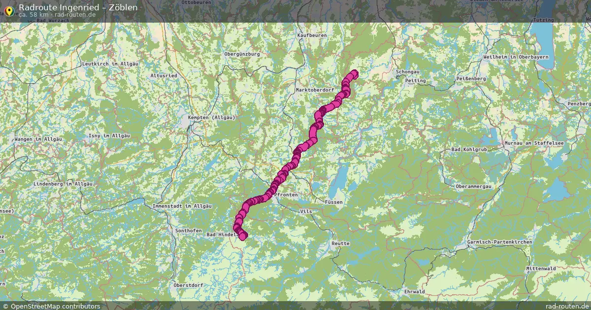 Fahrradroute von Ingenried nach Zöblen