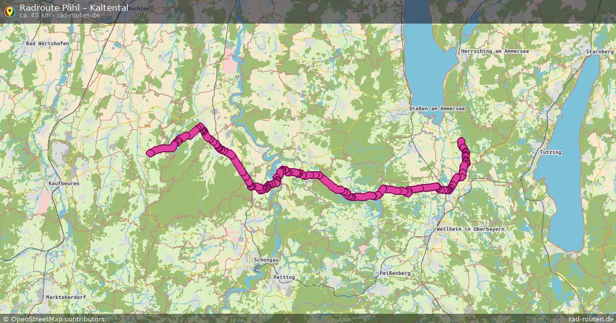 Fahrradroute Pähl – Kaltental (45 km) – Rad-Routen.de