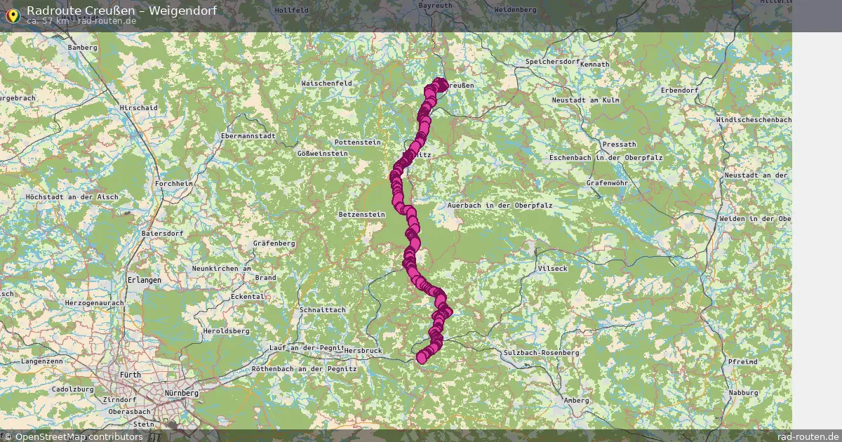 Fahrradroute Creußen – Weigendorf (57 km) – Rad-Routen.de