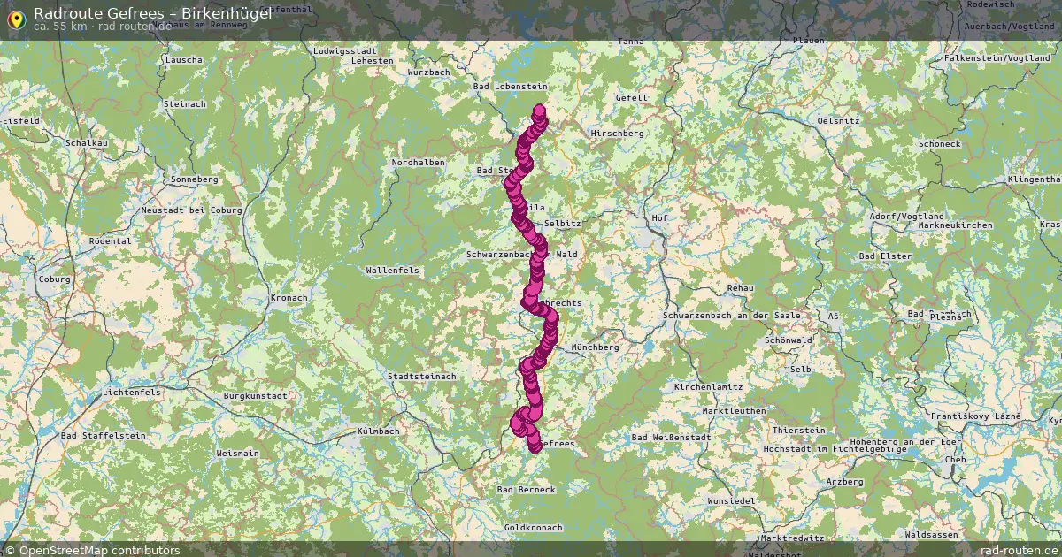 Fahrradroute Gefrees – Birkenhügel (55 km) – Rad-Routen.de