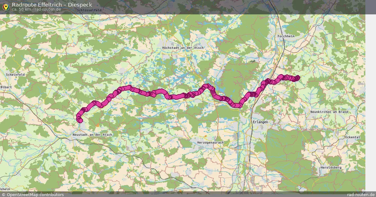 Fahrradroute Effeltrich – Diespeck (50 km) – Rad-Routen.de