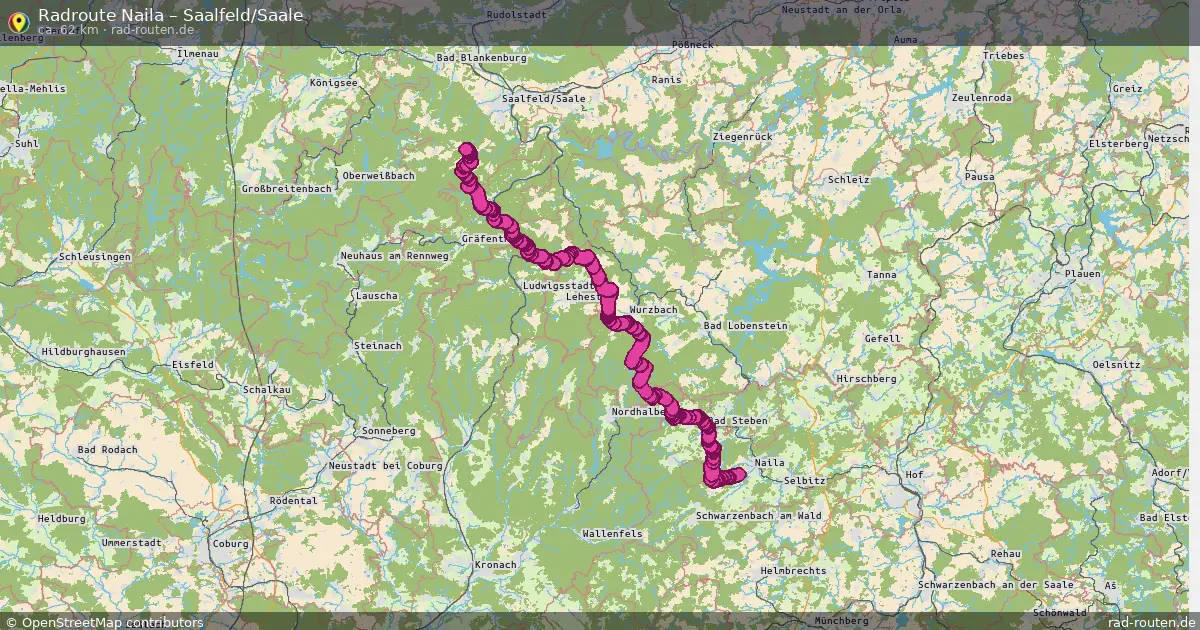 Fahrradroute von Naila nach Saalfeld/Saale