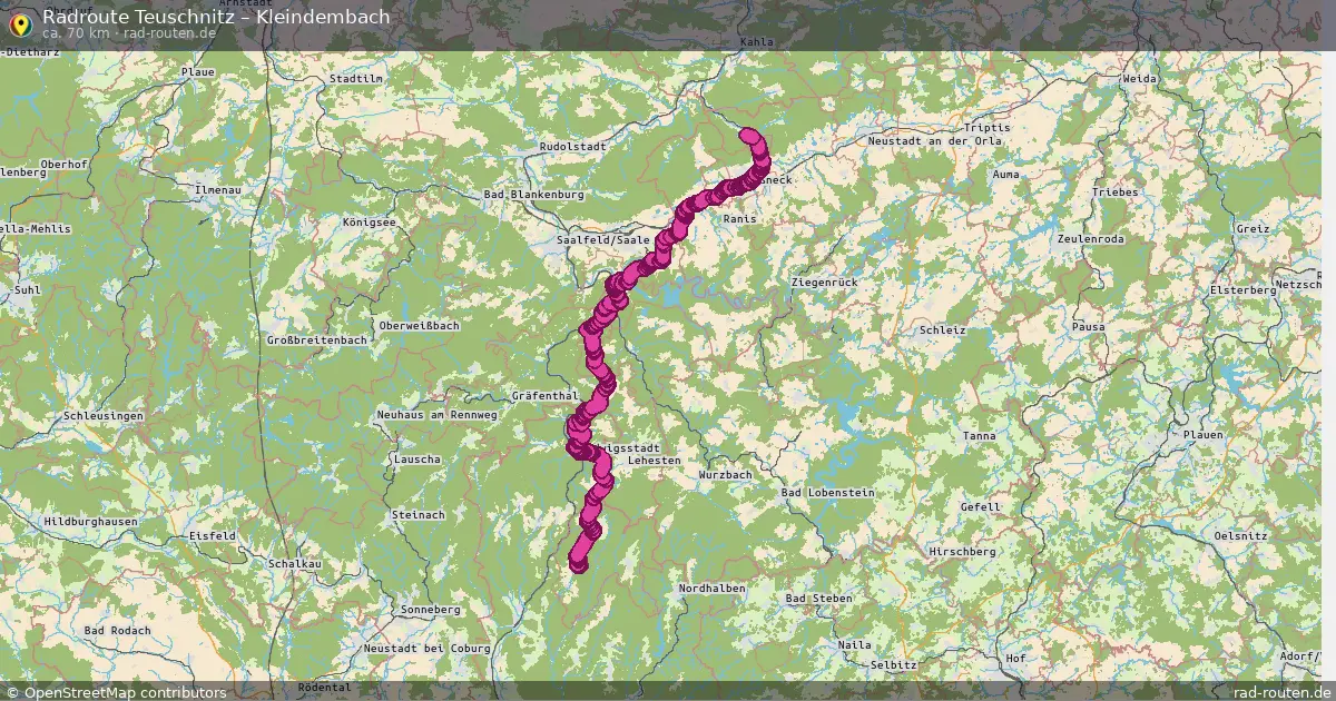Fahrradroute Teuschnitz – Kleindembach (70 km) – Rad-Routen.de