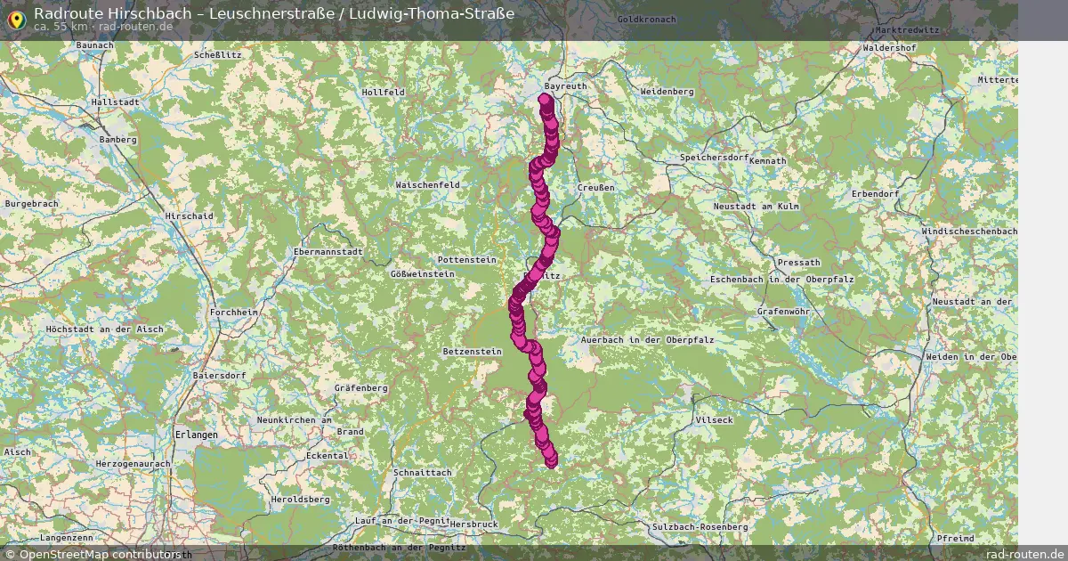 Fahrradroute Hirschbach – Leuschnerstraße   Ludwig-Thoma-Straße (55 km) – Rad-Routen.de