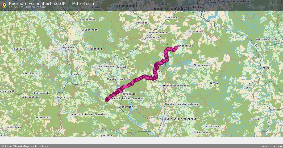 Fahrradroute Eschenbach I.d.opf. – Mitterteich (55 km) – Rad-Routen.de