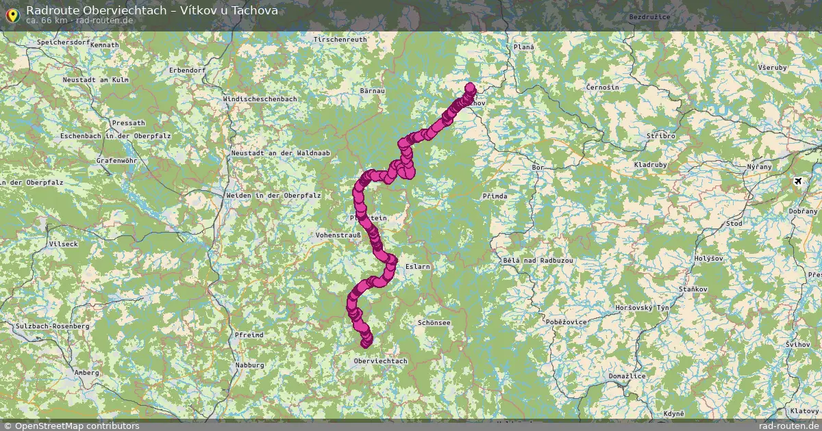 Fahrradroute Oberviechtach – Vítkov U Tachova (66 km) – Rad-Routen.de