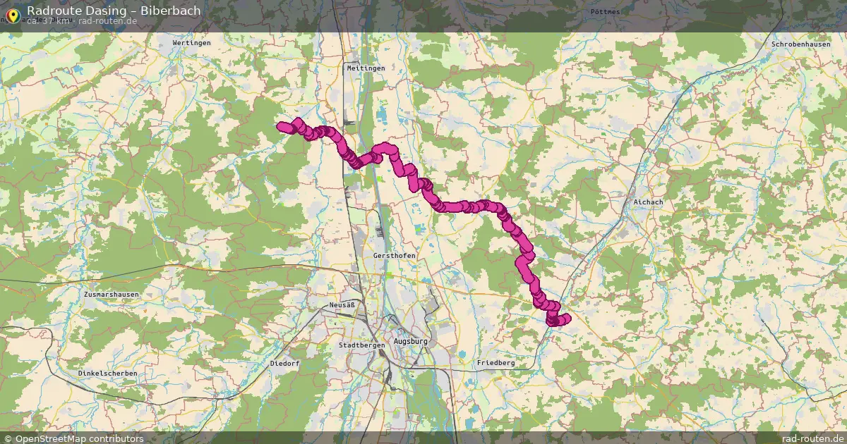 Fahrradroute Dasing – Biberbach (37 km) – Rad-Routen.de