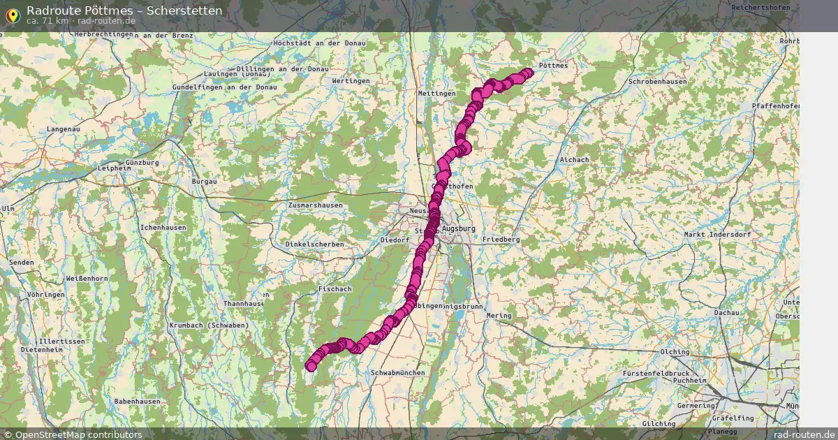 Fahrradroute Pöttmes – Scherstetten (71 km) – Rad-Routen.de