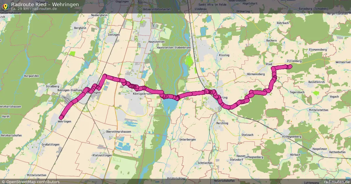Fahrradroute Ried – Wehringen (29 km) – Rad-Routen.de