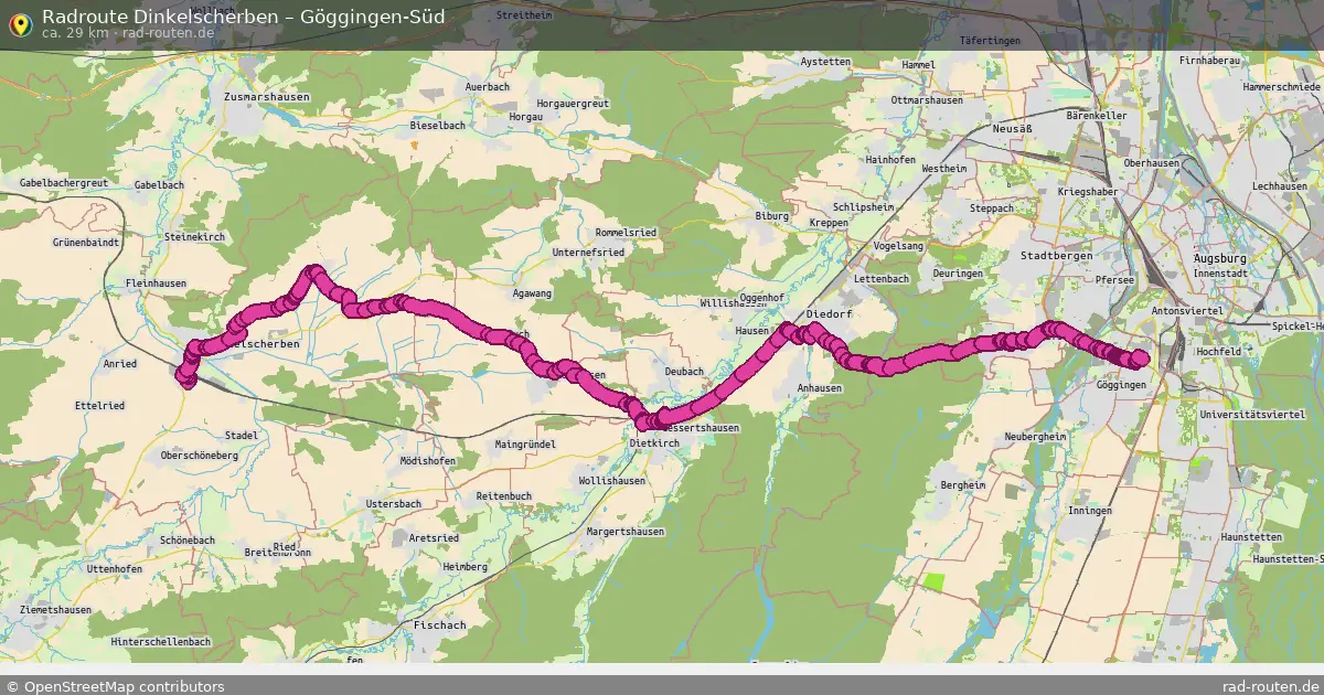 Fahrradroute Dinkelscherben – Göggingen-Süd (29 km) – Rad-Routen.de