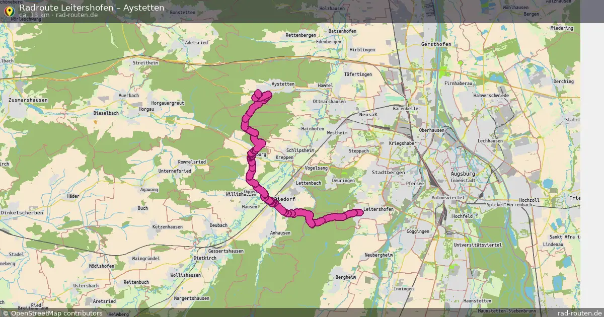 Fahrradroute Leitershofen – Aystetten (13 km) – Rad-Routen.de
