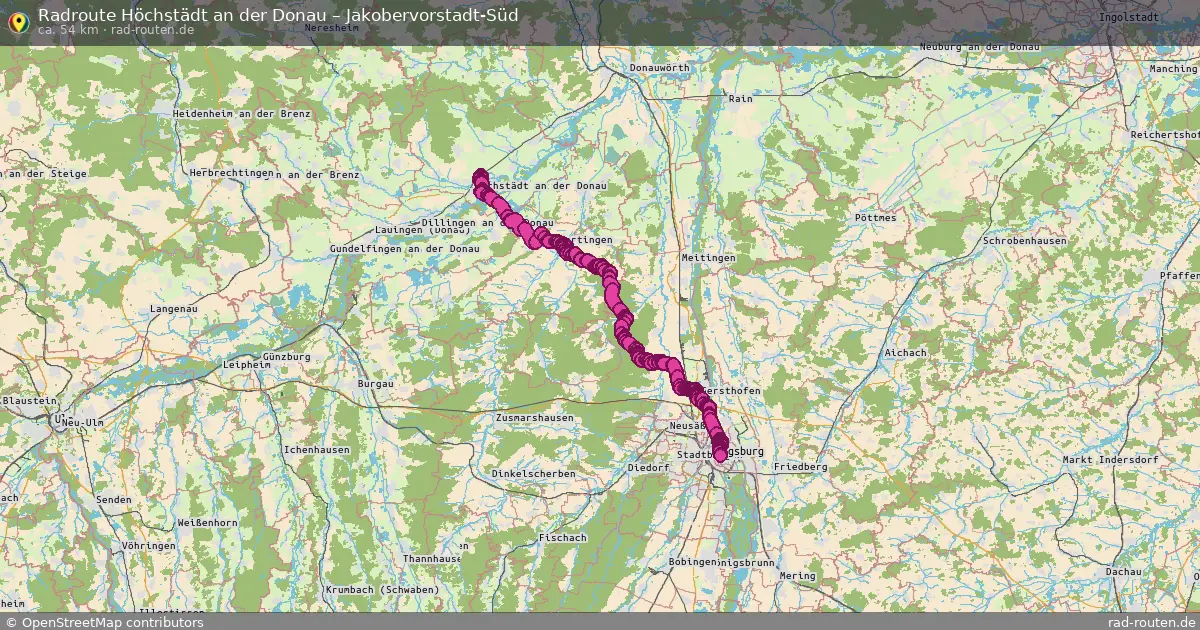Fahrradroute Höchstädt An Der Donau – Jakobervorstadt-Süd (54 km) – Rad-Routen.de
