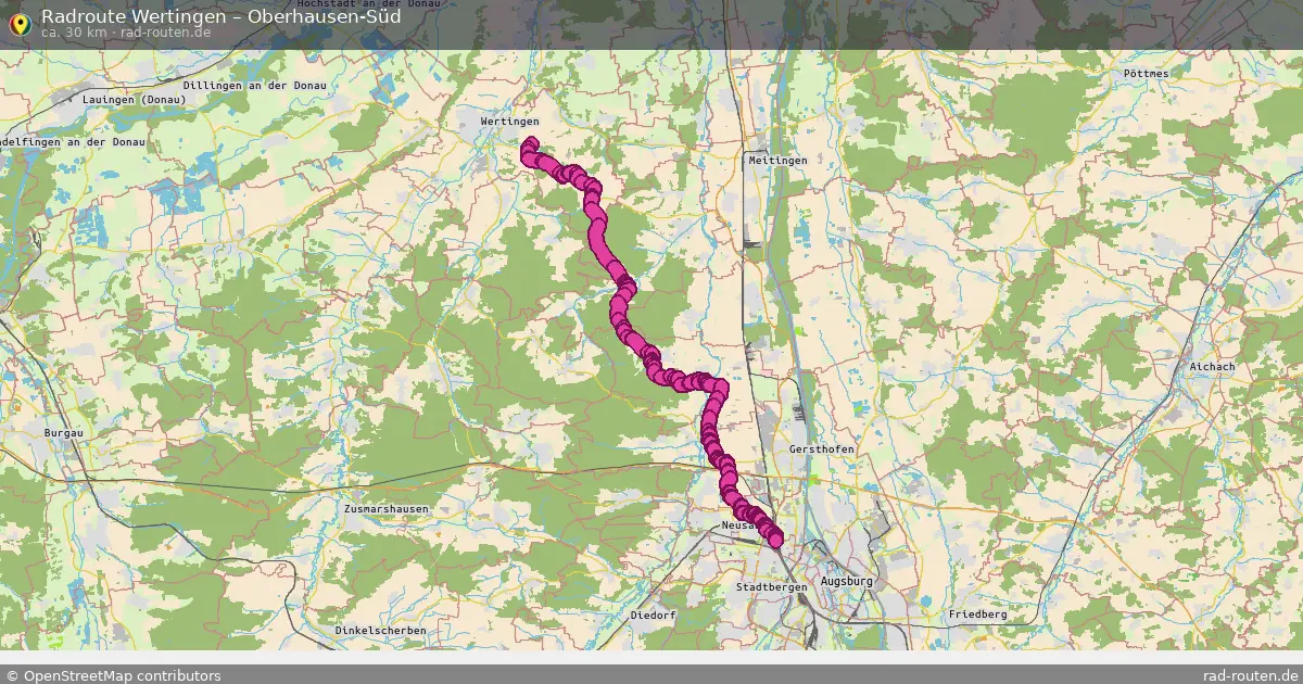 Fahrradroute Wertingen – Oberhausen-Süd (30 km) – Rad-Routen.de