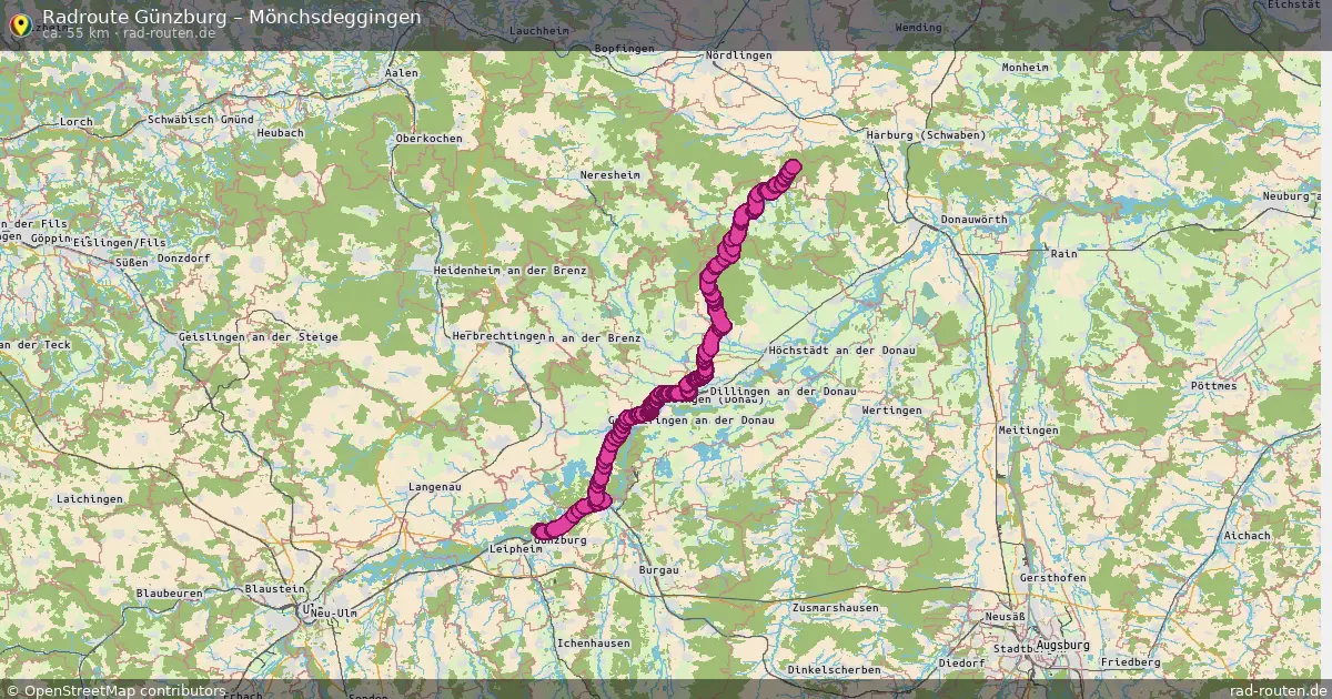 Fahrradroute Günzburg – Mönchsdeggingen (55 km) – Rad-Routen.de