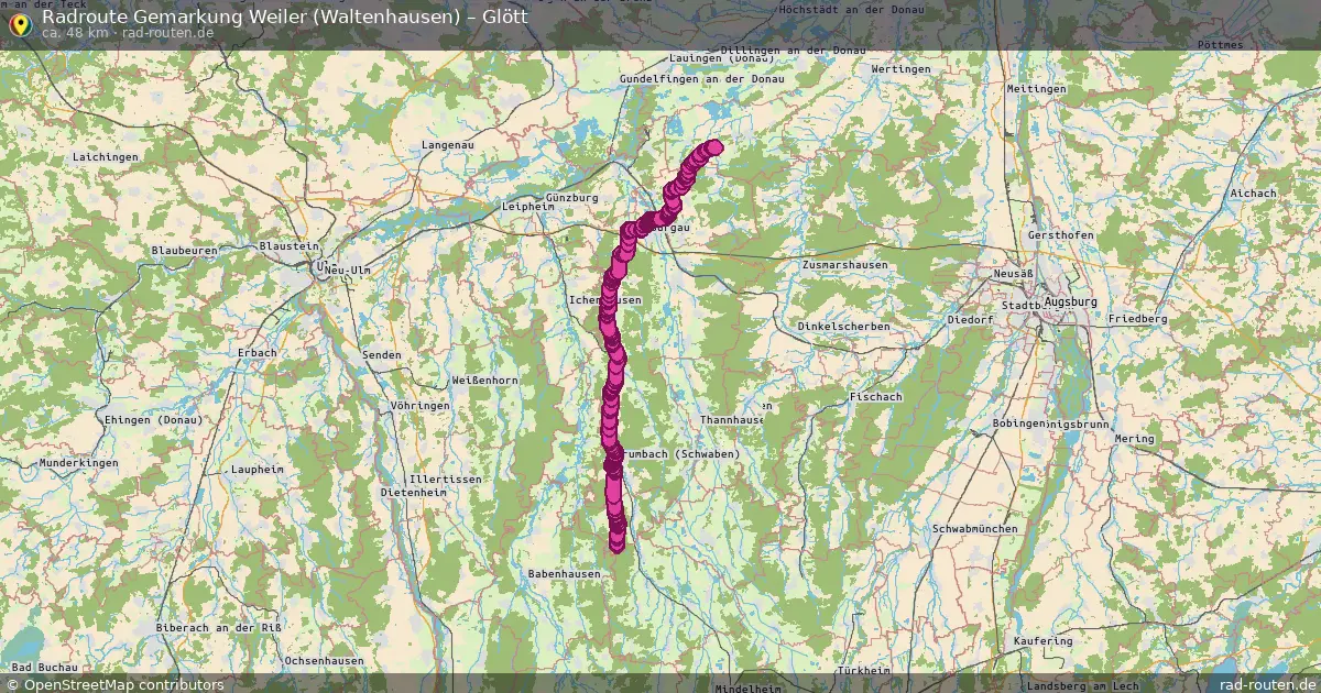 Fahrradroute Gemarkung Weiler (Waltenhausen) – Glött (48 km) – Rad-Routen.de