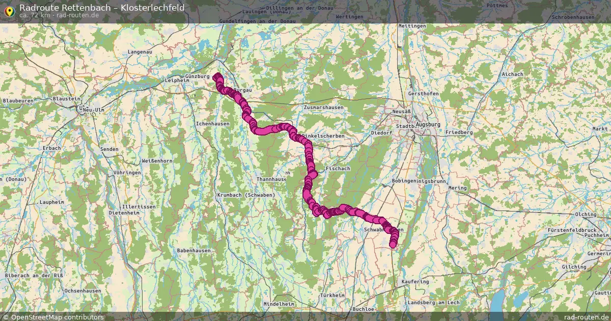 Fahrradroute Rettenbach – Klosterlechfeld (72 km) – Rad-Routen.de